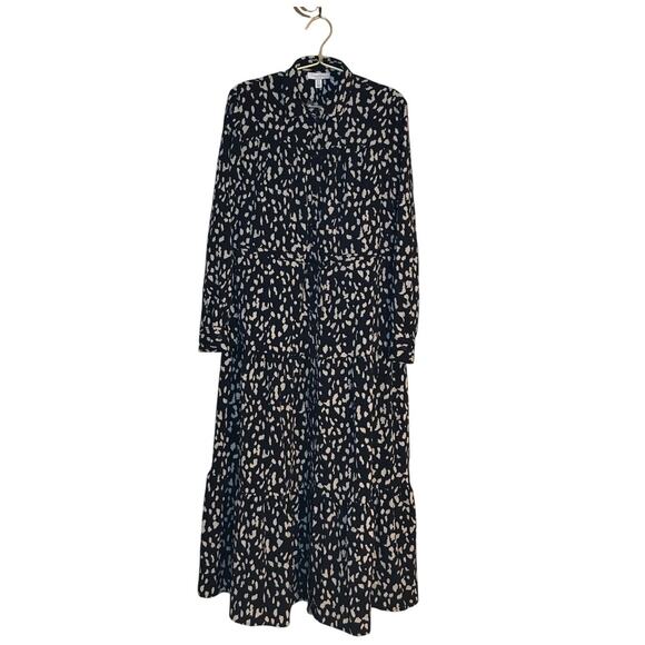 Topshop Animal Print Tiered Maxi Shirt Dress 6 Button Down Black White - Picture 1 of 12